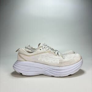 Hoka One One Bondi 8 White Lace Up Road Running Shoes 1127952 WWH Womens Sz 8.5B